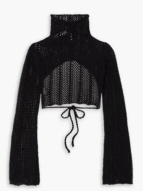 SAVANNAH MORROW Ines Cropped Open-Back Top Cropped Crochet Turtleneck Tie-Front